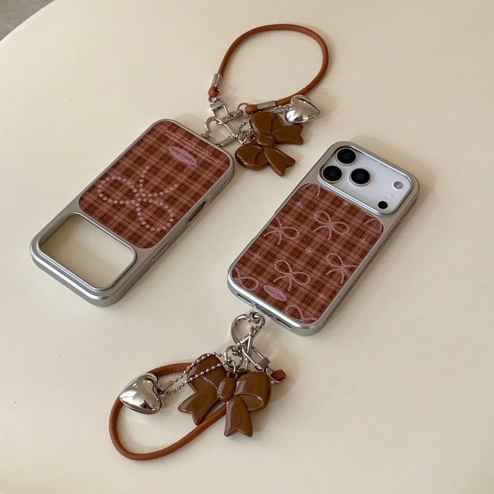 Casual Plaid Bowknot Phone Case Suitable for iPhone 17/16 Pro Personalized Pendant iPhone 15/14 Pro