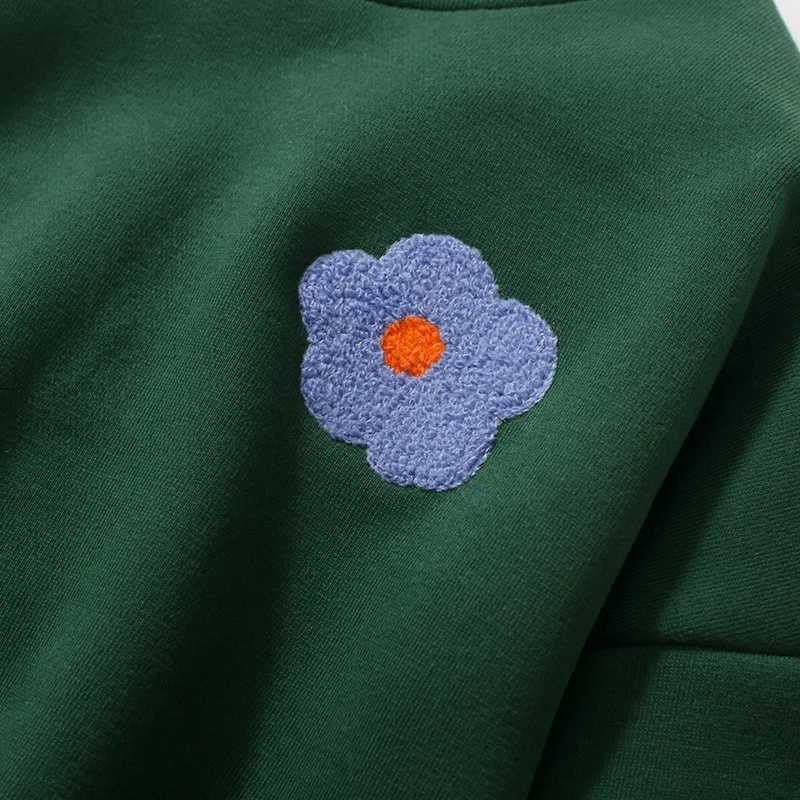 Little Maven Green Tops Hoodies Winter Kids Clothes Baby Girls Warm Fleece Outerwear Cartoon Flowers Sweatshirt AutumnT251030