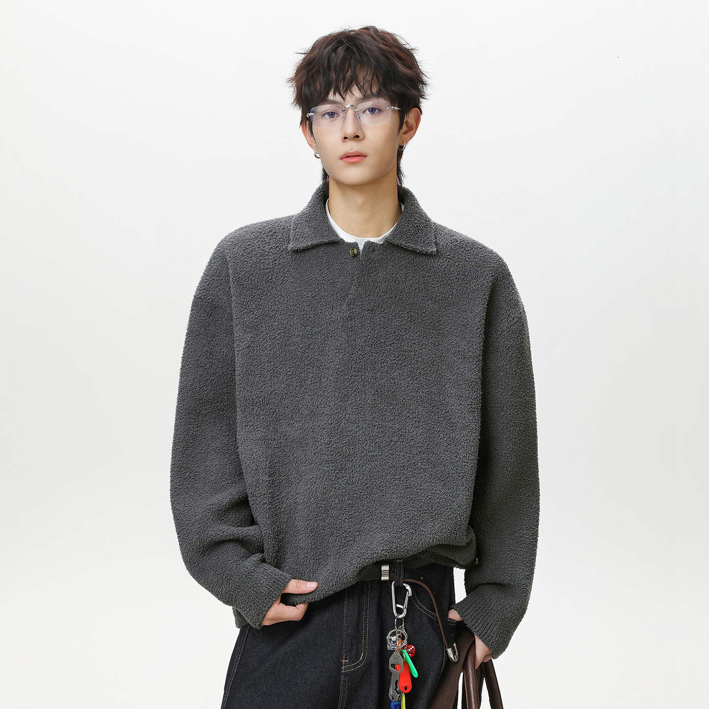 Texture Seagull Collar Sweater For Men Designer Sweater Autumn And Winter New Thickened Warm Half-fleece Turn-down Collar Knitted Top Jacket