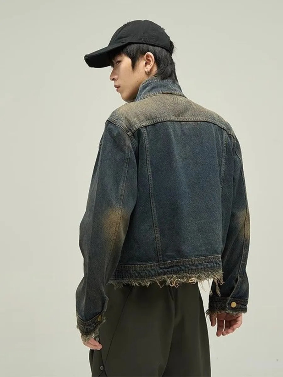 Vintage Denim Jacket Man Woman Short Zipper Single Breasted Cowboy Crop Coats Blue Washed Stand Collar Unisex Jeans Outerwear 251016