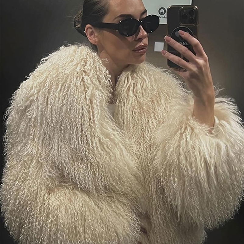 Solid Fashion Fur Coat Women Chic Fluffy Warm Long Sleeve Loose Short Jacket 2025 Winter Lady Daily Street Outerwear 251029