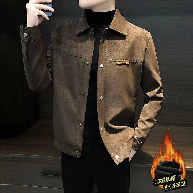 2025 New Spring And Autumn Jacket Men's Stylish Brand Turn-down Designer Coat Collar Suede Autumn Coat Men's Trendy