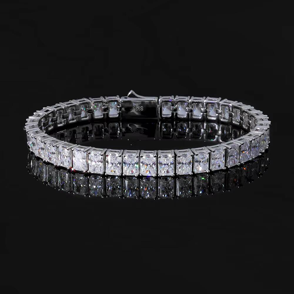 NUOYA 7mm Iced Out Baguette Moissanite Tennis Chain Bracelet Pass Diamond Test 925 Sterling Silver Hiphop Jewelry for Women Gift Designer's style