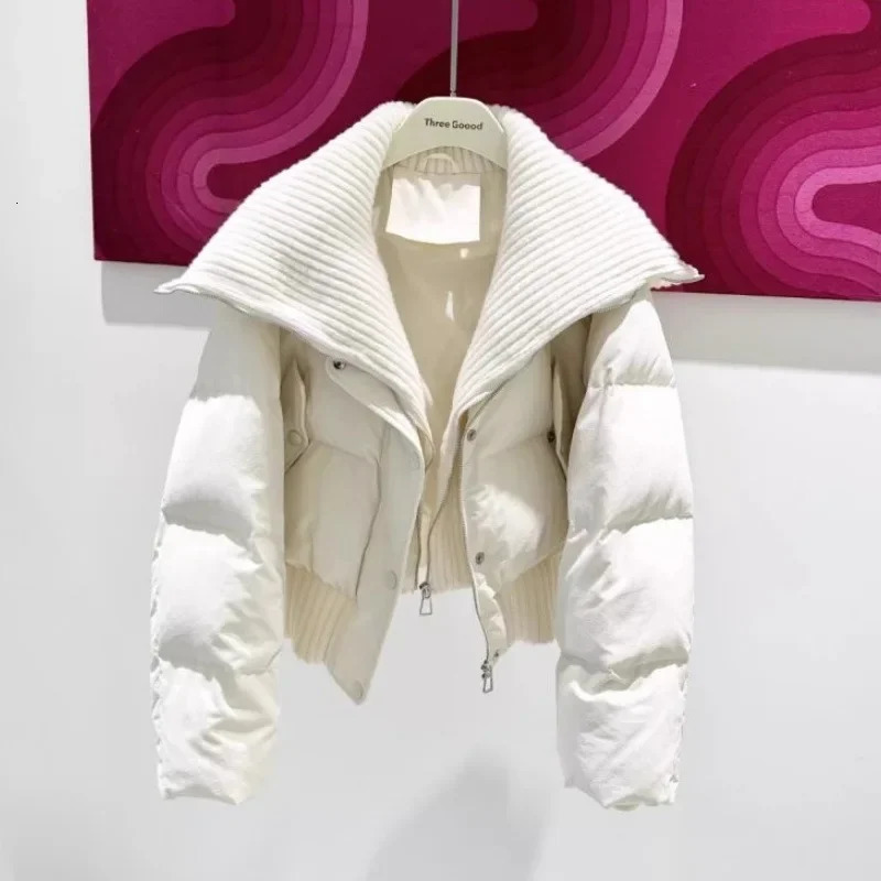 Korean Fashion Knit Collar Autumn Winter Coat Women Thickened Puffer Jacket Loose Parka Warm Cottonpadded Short Coats 251015