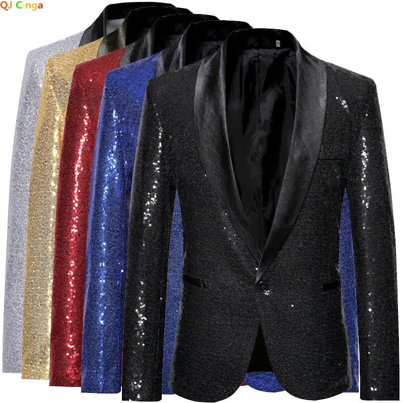 Shiny Gold Men Sequin Glitter Embellished Blazer Jacket Nightclub Prom Suit Coats Mens Costume Homme Stage Clothes For singers 251028