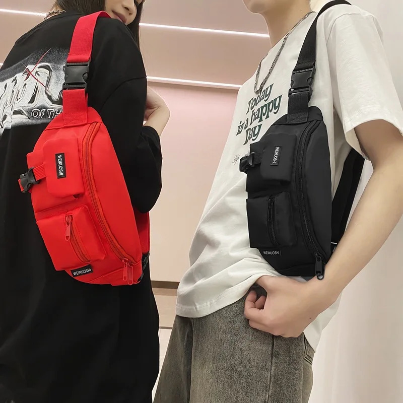 Red Pink Black Punk Hip Hop Crossbody Bag Men Women Tactical Techwear Waist Bag Multifunction Waterproof Fanny Pack 251030