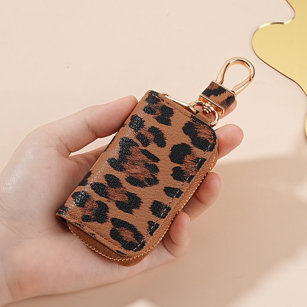 Creative Unisex Leopard Design Auto Keys Case with Elegant Strap Attachment