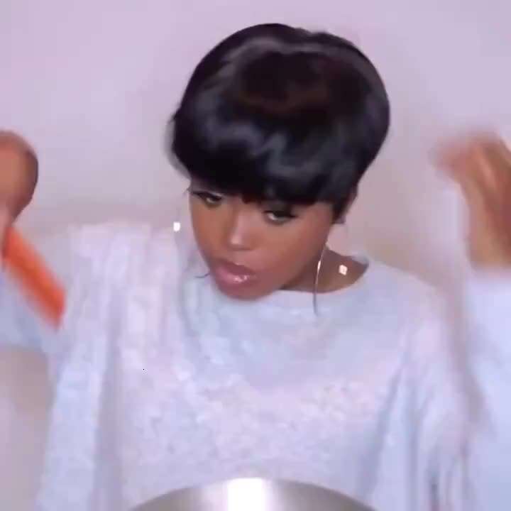 Women's Human Hair Wig - Bury Deep Red 150% Density High Volume Straight Pixie Cut With Neat Bangs Rose Net Cap Secure Fit Everyday Formal Events