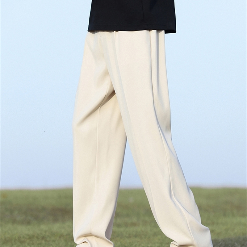 Summer Korean Mens Pants LightThin Polyester Elastic Waist SemiWide Loose Slacks Drape Suit Male Casual Trousers y251010