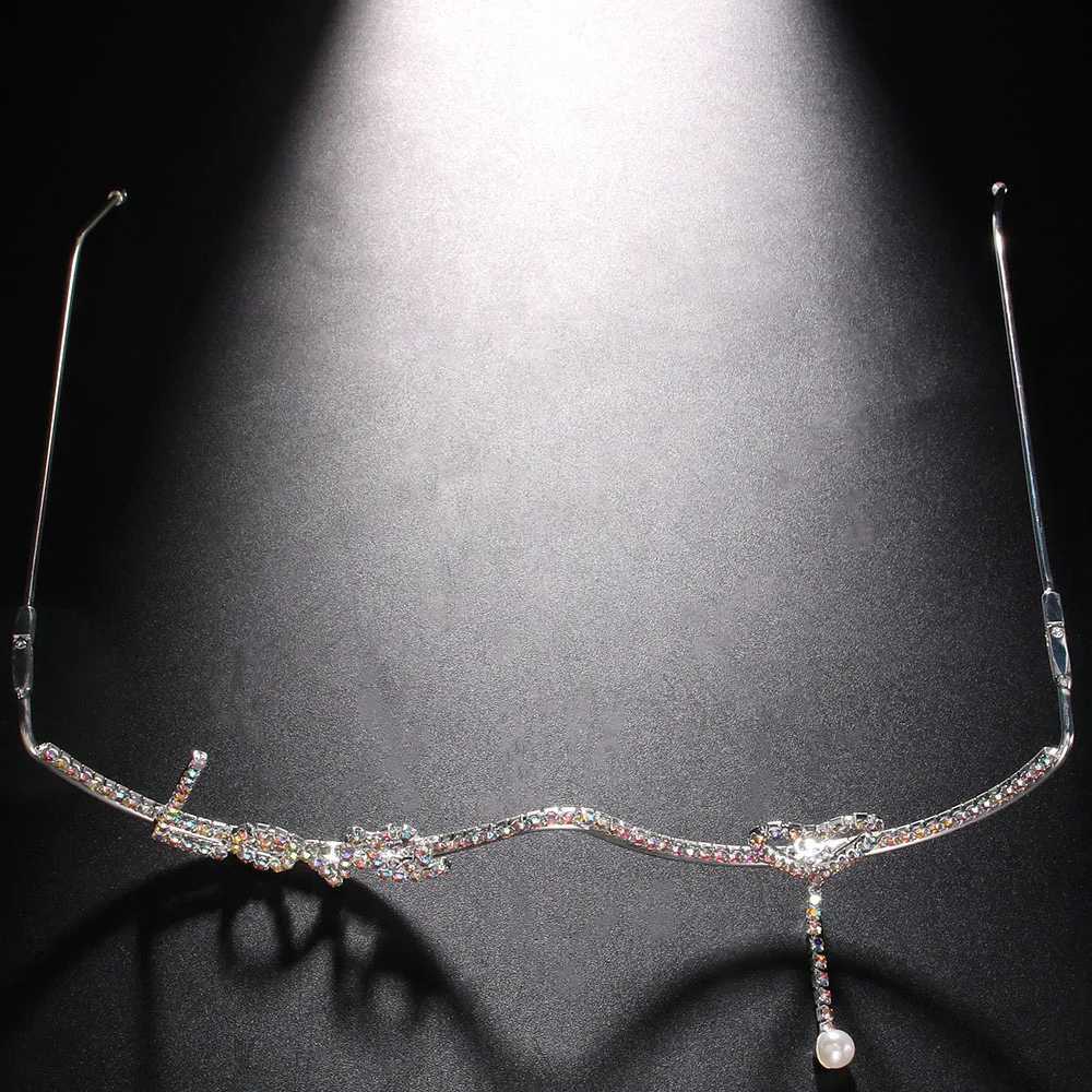 Rhinestone Designer Eyeglasses Frames for Women Alloy Half Frame No Lenses Fashion Face Jewelry Eye Wear Decoration Make up RaveW251029