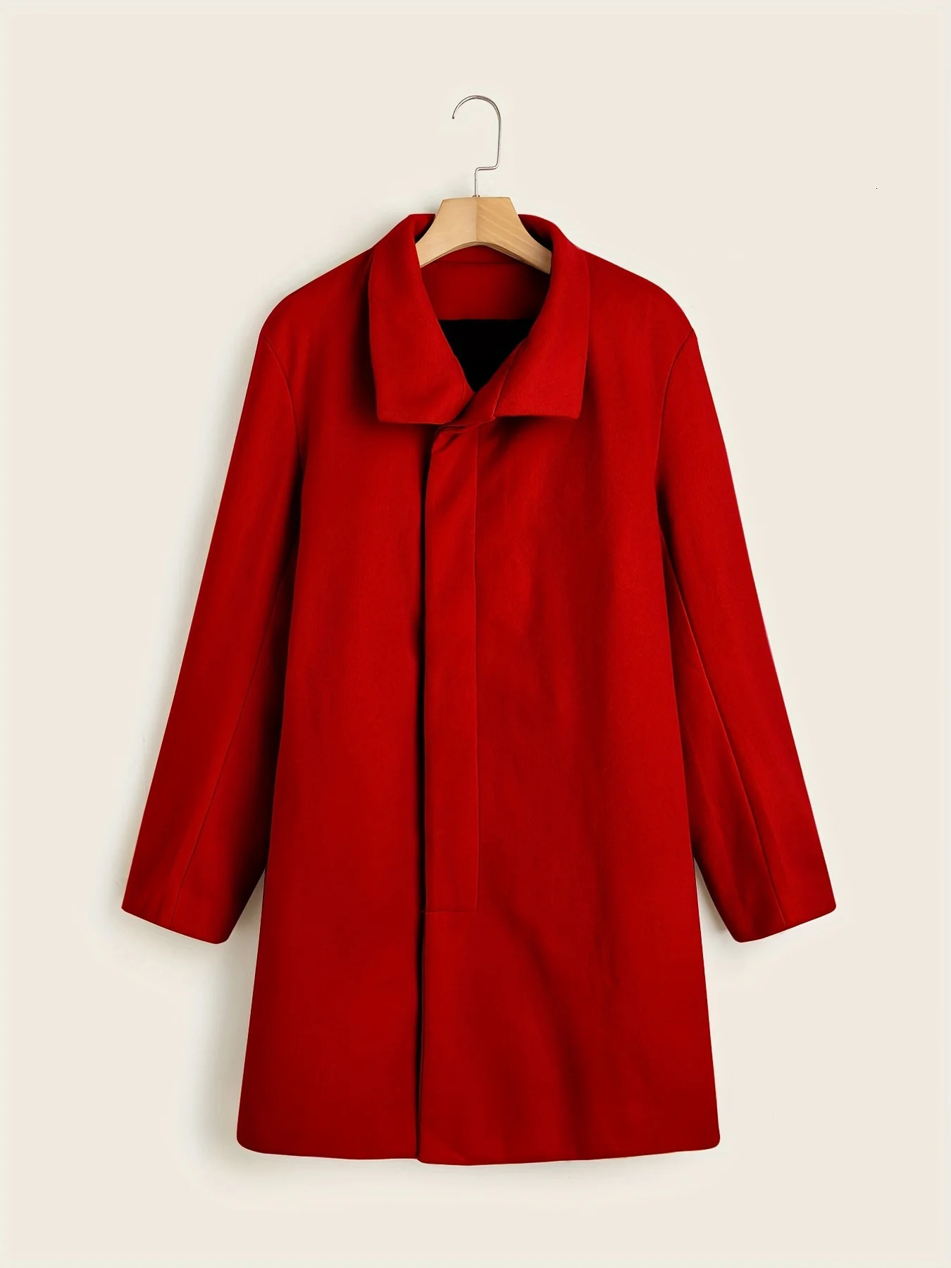 Mens Long Wool Coat Thickened Minimalist Trench with Stand Collar Urban Streetwear 251029