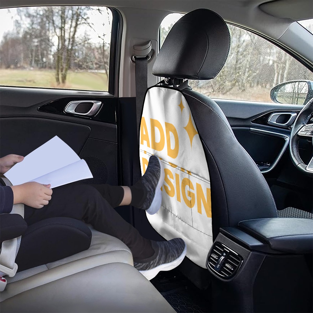 Car Seat Back Organizer with Multiple Pockets, Black Polyester Storage Bag for Headrest, Vehicle Seat Organizer with Black Frame