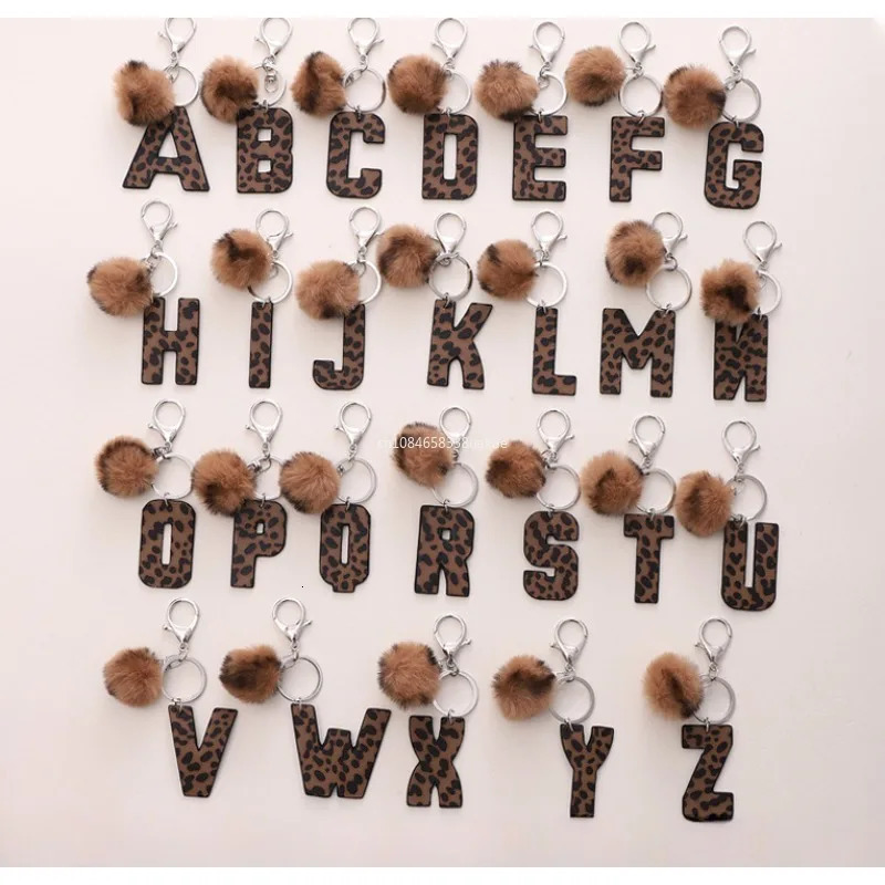 Fashion Leopard English Alphabet Artificial Leather Keychain Exquisite Letter Keyring Women Handbag Charms Accessories Gifts 251030