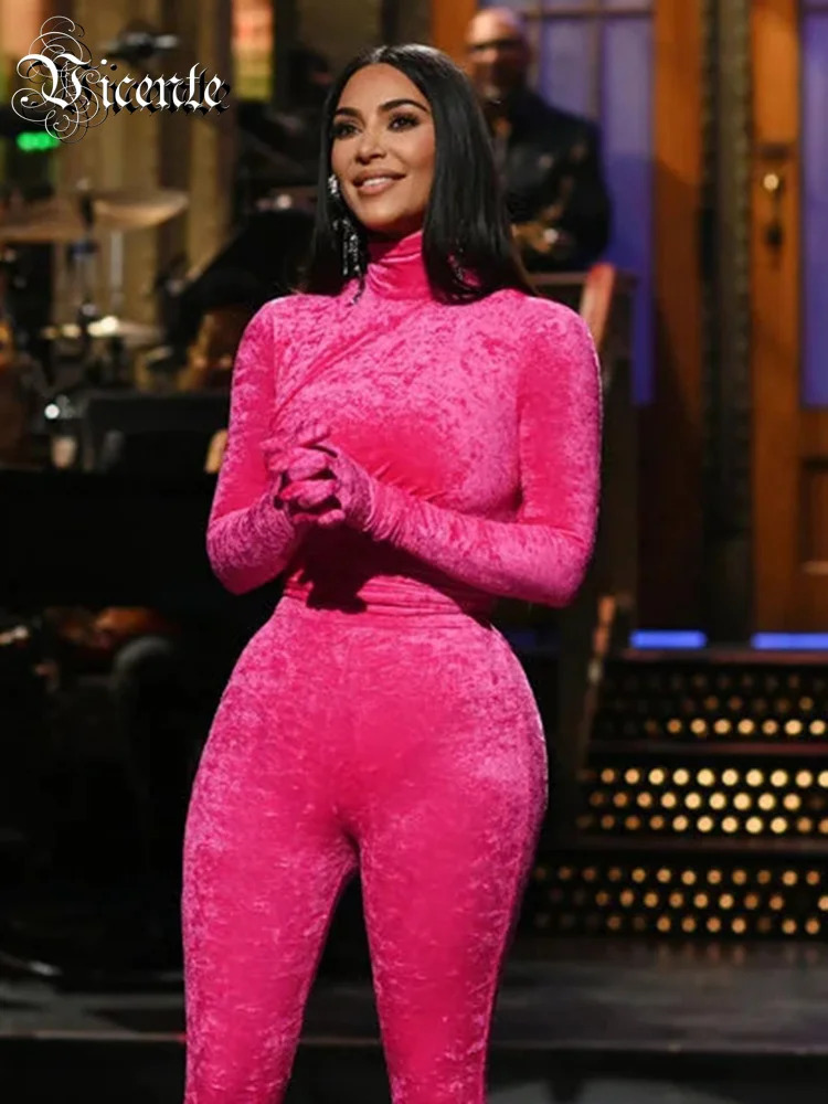 VC Gloves n Stand Collar Long Sleeves Full Length Velvet Jumpsuit Vestidos 251027