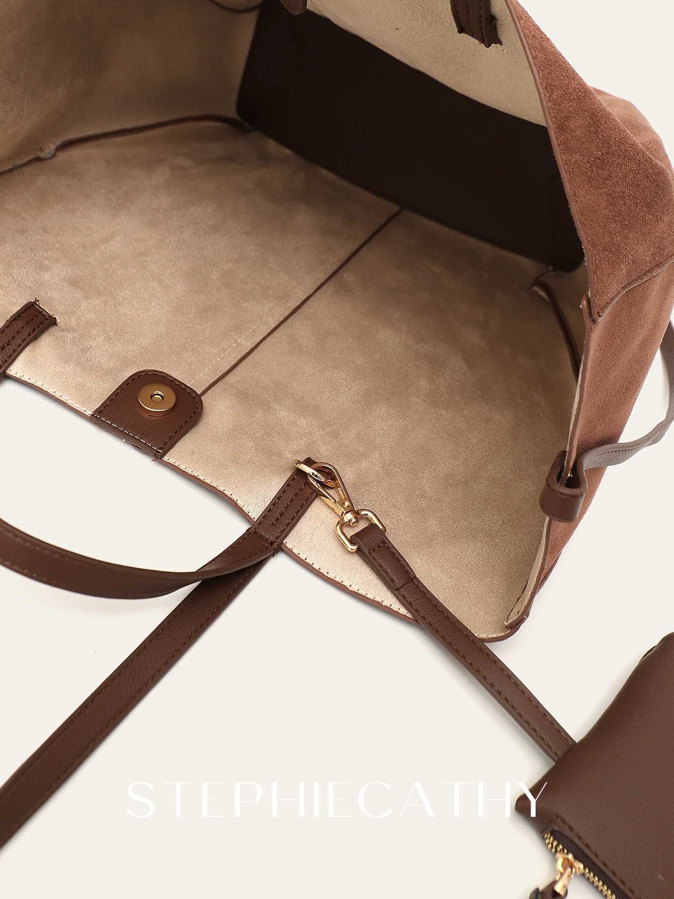 Designer bag Wens Solid Color Soft Faux Suede PU Leather Large Tote Simple Large Capacity Shoder Handbag Purse Daily Shopping Cmute Y251029