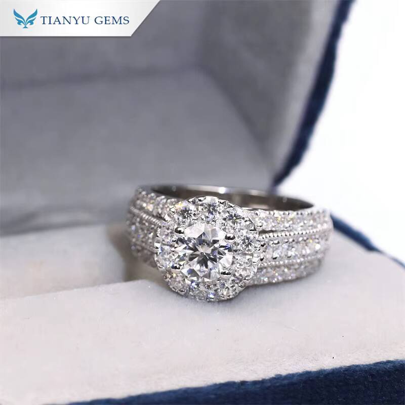 Tianyu Gems Fine Rings 925 Sterling Silver Wedding Engagement halo Moissanite Ring Jewelry for Women