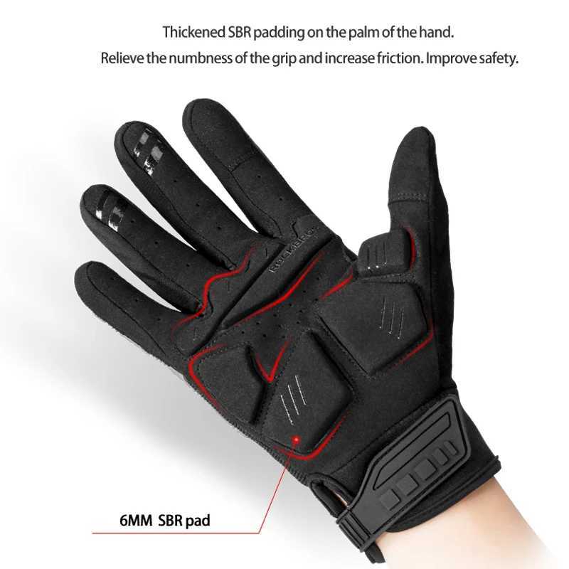 ROCKBROS Cycling gloves SBR 6mm Thickened Pad Shockproof Breathable GEL Bike Gloves Men Women Full Finger Sport MTB Gloves J251029