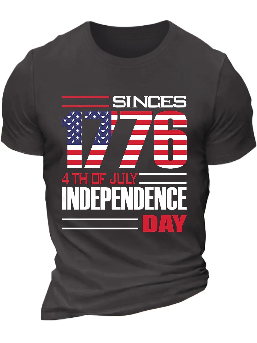 European & American Oversized Men's 1776 Independence Day July 4th Cotton Casual Letter T-Shirt - TT7331