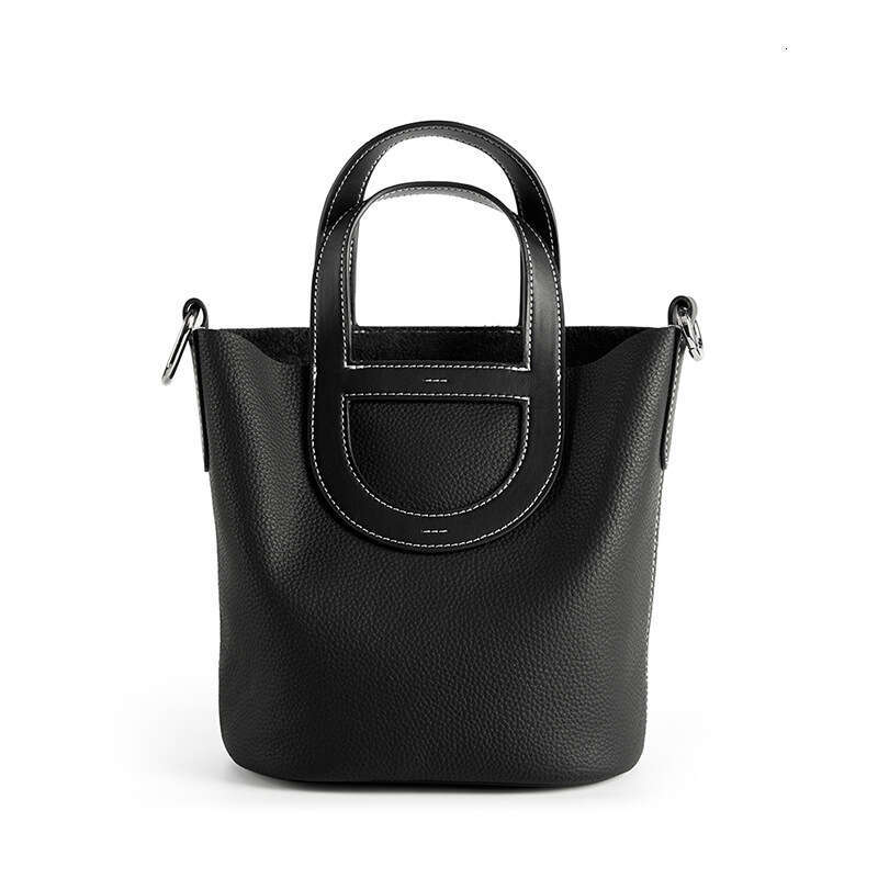 Top Layer Cowhide Basket Bucket Handheld Shoulder Crossbody Genuine Leather Women's Bag Trendy