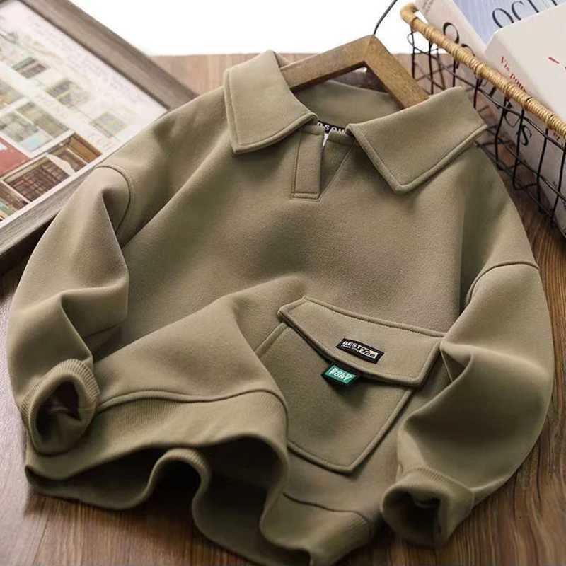 4 5 6 8 10 12 14 Years Boys Hoodies Autumn Spring New Solid Color Lapel Long Sleeve Sweatshirt For Teen Boys Casual PulloverT251030
