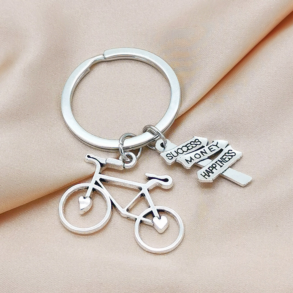 Zinc Alloy Bicycle Life Guide Sign Pendant Couple Keychain Accessory