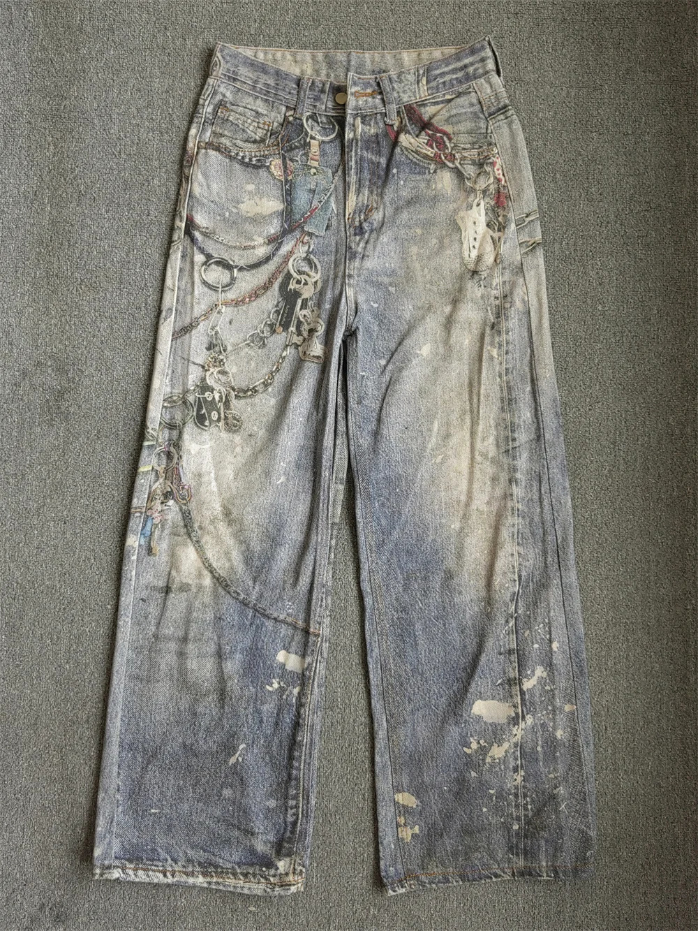 CHIC Streetwear Baggy Jeans for Men American Vintage 3D Painting Printed Washed Denim Pants Women Straight Wide Leg Trousers 251029