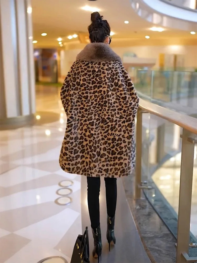 Soft Warm Furry Classic Leopard Faux Fur Cape Coat Long Fashion Batsleeve Cloak Winter Women Wraps Overcoat 251029