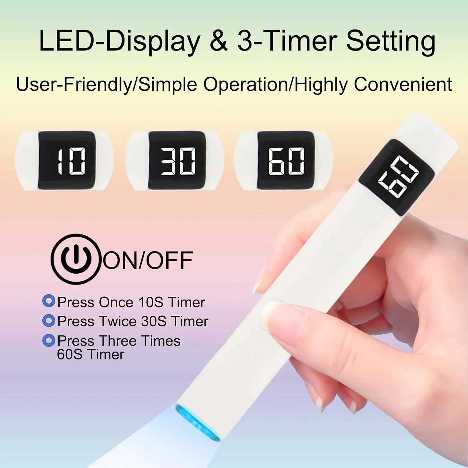 Handheld UV Light for Nails Mini Nail Dryer LED Light with Stand LCD Screen with 3 Timer Cordless Rechargeable USB Gel Lamp L251030