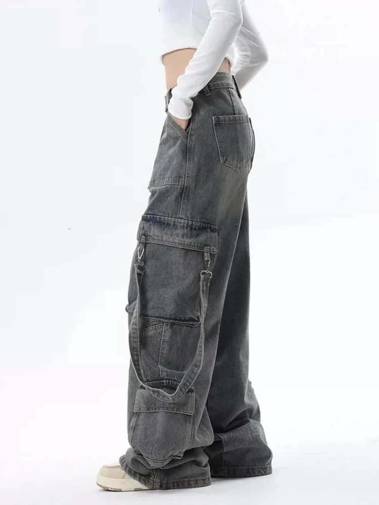 Cargo Jeans for Women Baggy High Street Chic Allmatch Daily Vintage Ins Waist Trousers Autumn Multipockets Classic 251029