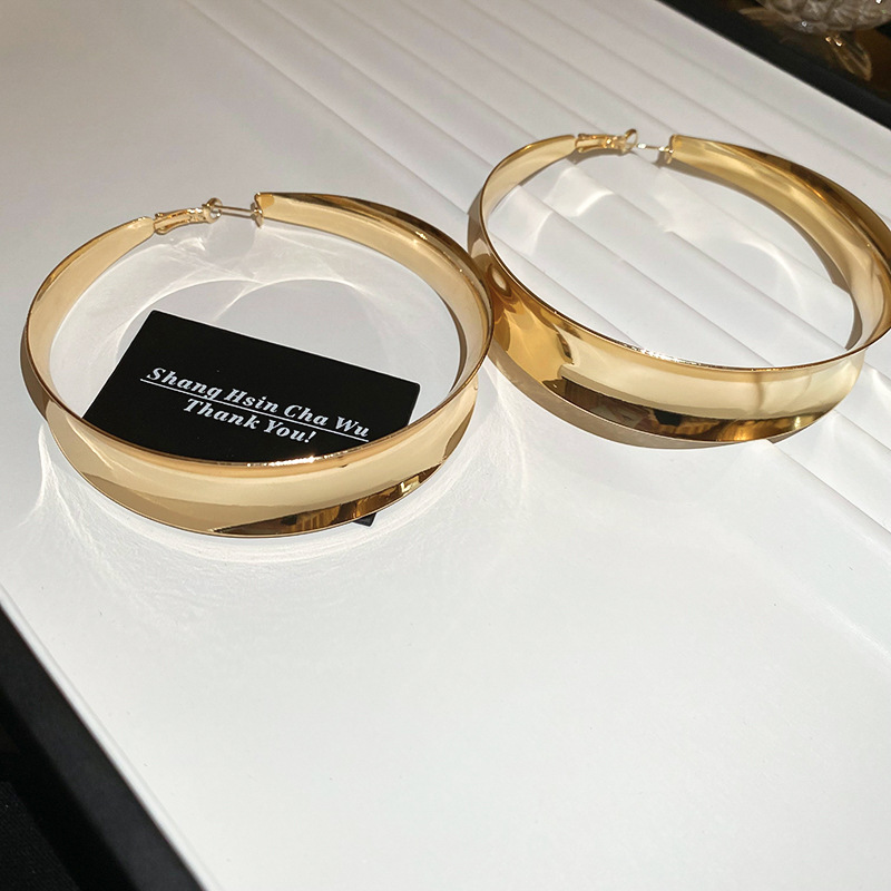 Sier Needle Exaggerated High-End Sense Plain Fashionable Elegant Stud Hoop Light Temperament Earrings for Women