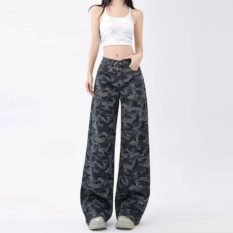 Womens Jeans Baggy Jeans Y2k American Retro Camouflage Cargo Pants High Waist Loose Fit Fashion Long Trousers 251029