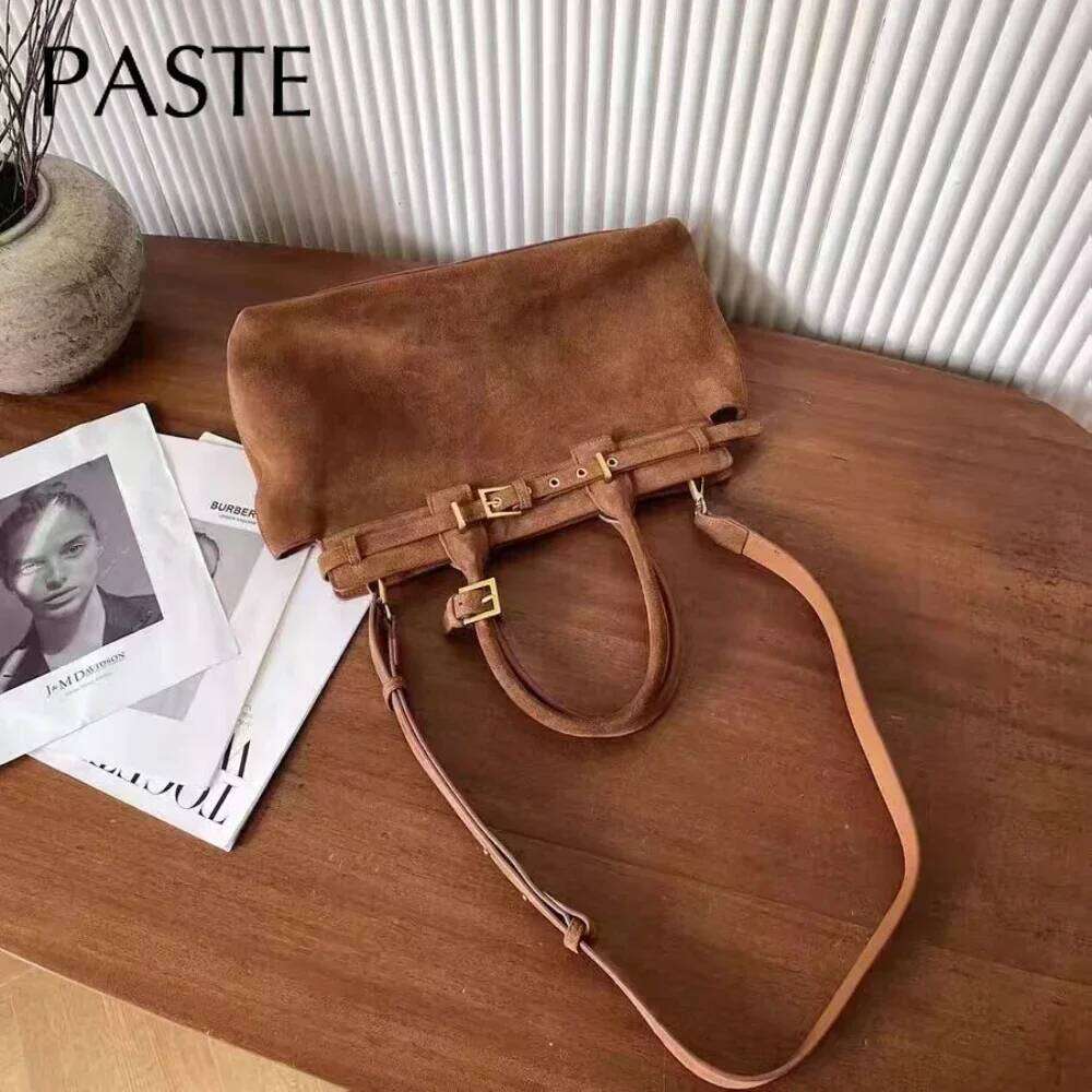 Designer bag 52 Winter Matte Coffee Camel Grey Large Tote Russian Style Real Suede Cow Leather Women Handbag Nubuck Commuter Office Shoulder Bag