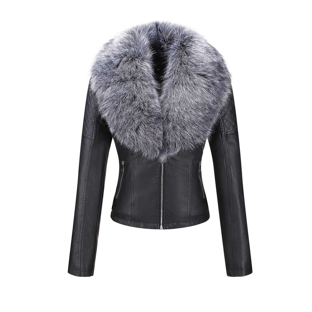 Faux Jacket Retro Faux Leather Jacket Women S Autumn And Winter Motorcycle Coat With Detachable Large Fur Collar