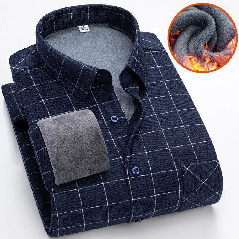 Autumn Winter Thicken Fleece Shirt Men Business Plaid Long Sleeve Warm Clothes Turn Down Collar Button Up Shirts Classic 251029