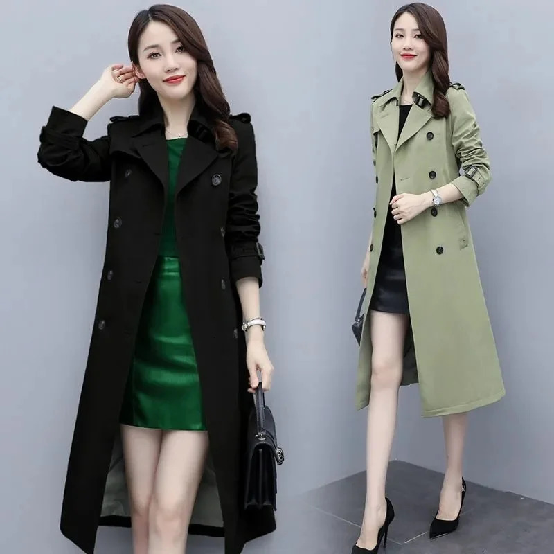 Womens Spring Autumn Jackets Coats 2025 Korean Elegant Lady Windbreakers Double Breasted Streetwear Trench Female Outerwear 251029