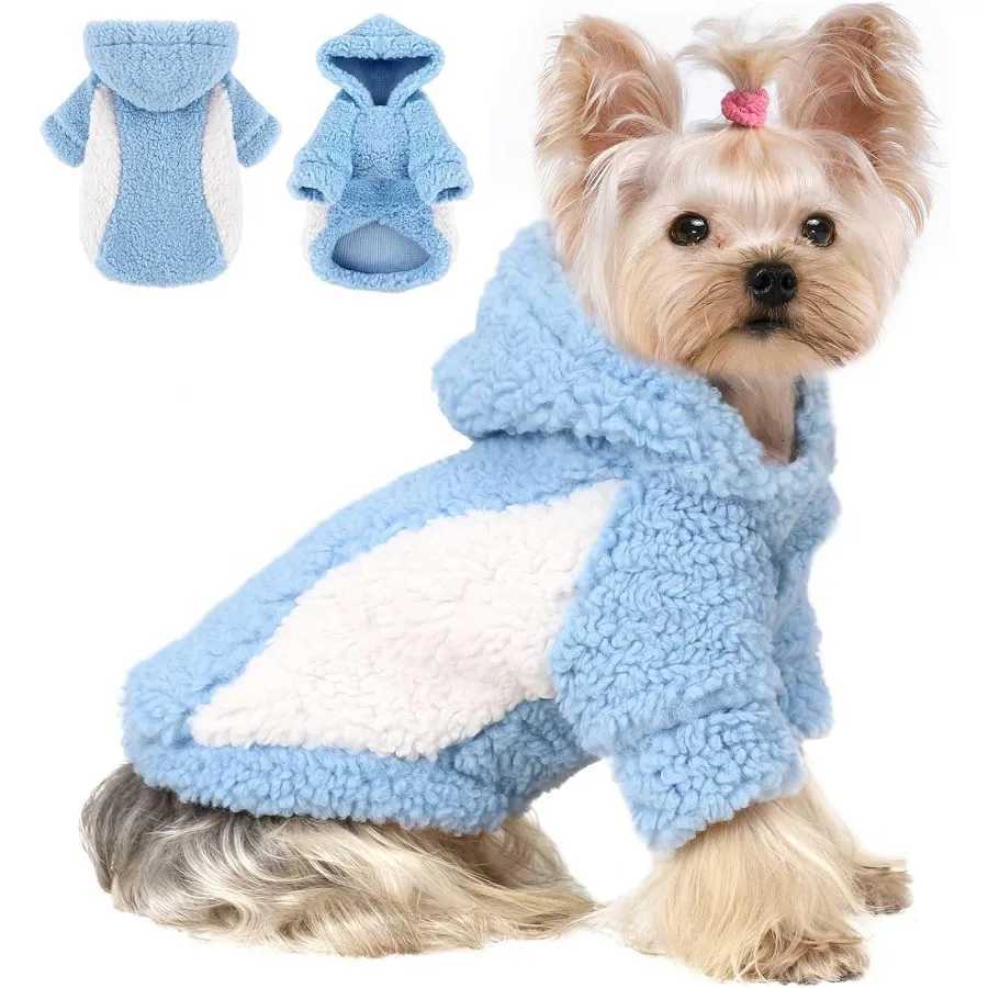 Dog Hoodie Pet Clothes Sweater with Hat Soft and Warm Cold Weather for Small Patchwork Hood Blue XXS C251030