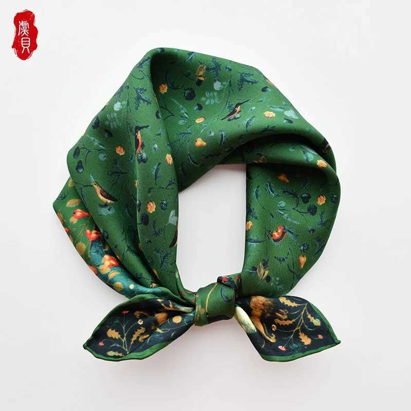 Army green luxury natural silk scarf women spring printed bird 100 real silk twill scarves wrap shawl square 50cm bandana ladyW251029