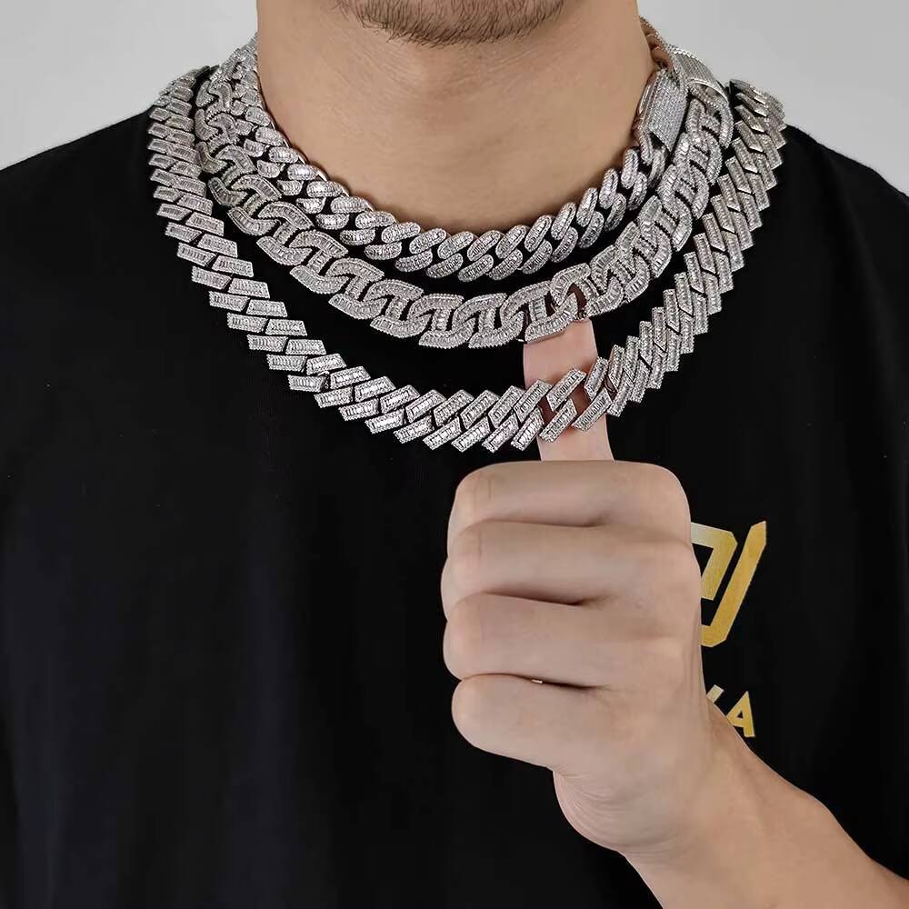 Custom Iced Out Cuban Link Chain Hip Hop Necklace Bling Baguette Diamond Cuban Chains Designer's style