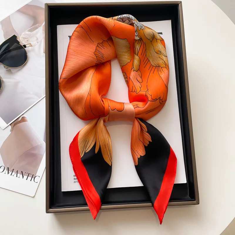 Luxury Black White Print Silk Square Scarf Women Soft Satin Hairband Neckerchief Office Hijab Headband Foulard Bag Ribbons GiftW251029