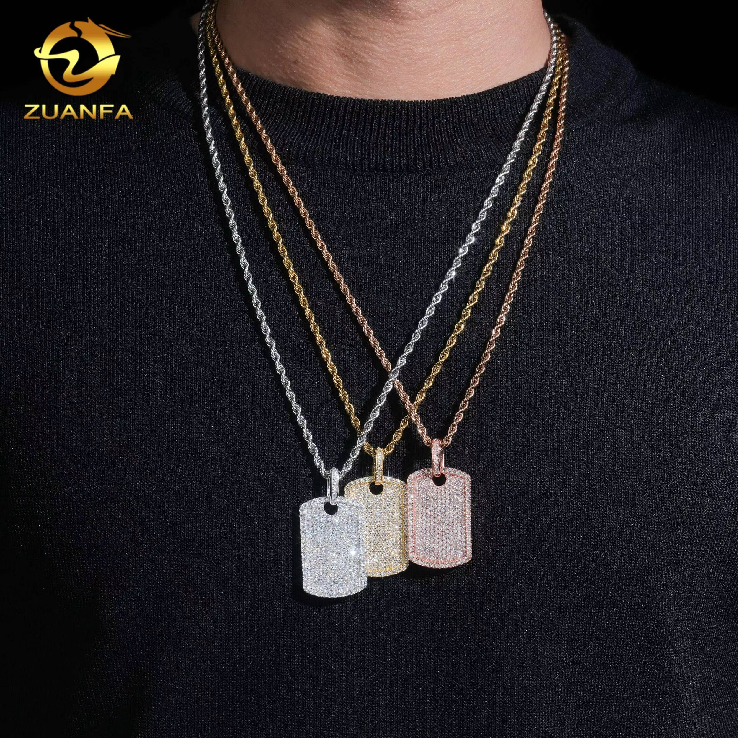 Ready to Ship Custom Hip Hop Moissanite Jewelry Pendant 925 Sterling Silver Iced Out VVS Moissanite Diamond Dog Tag Pendant