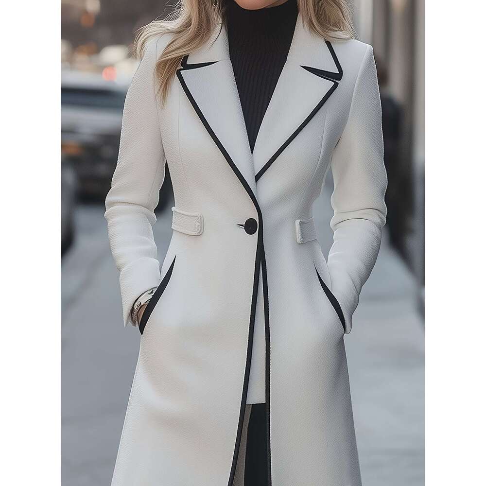New Collared Longline Coat Women S Slim Fit Fleece Overcoat For Autumn And Winter Solid Color Style