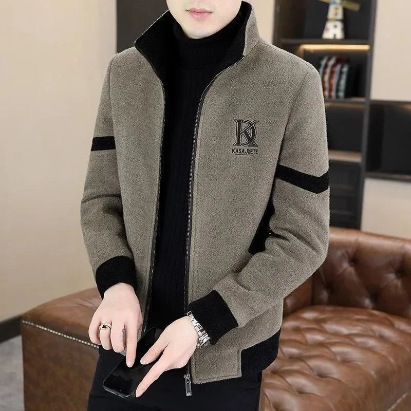 Mens Fashionable Woolen Jacket Autumn Winter Thickened Fleece Lined Stand Collar Casual Stylish Leisure Tweed Coat 251029