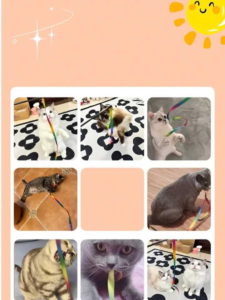 Interactive Cat Rainbow Wand Toys Interactive Cat Teaser Wand String Colorful Ribbon Charmer For Most Cats And Kittens S251029{category}