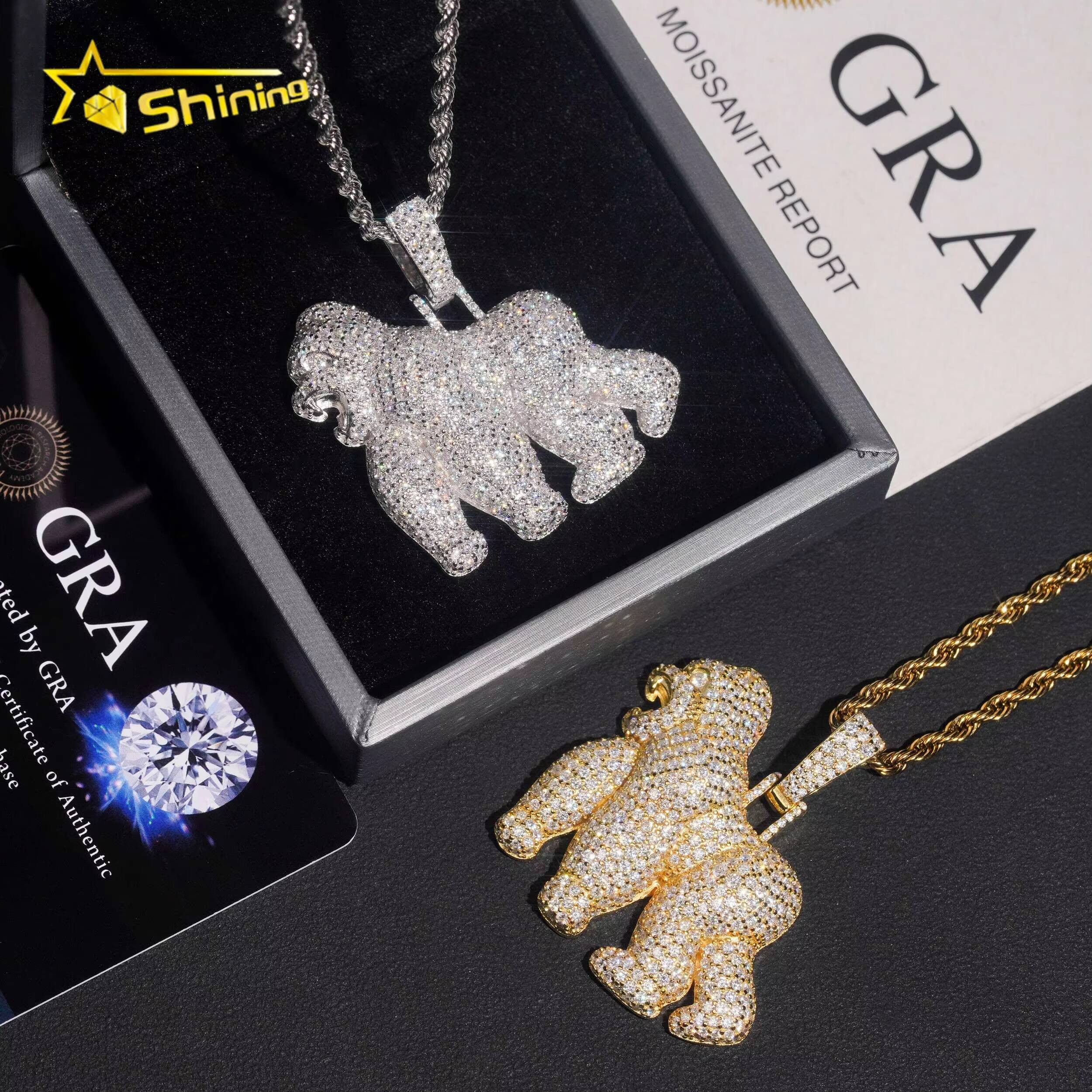Iced Out Animal Moissanite Charm 925 Sterling Silver Gold Plated Pass Diamond Test Moissanite Pendant Hip Hop Jewelry Designer's style