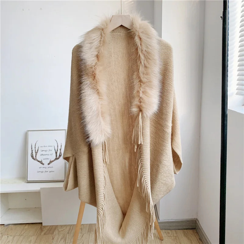 Fur Collar Winter Shawls And Wraps Bohemian Fringe Oversized Womens Winter Ponchos And Capes Sleeve Cardigan White Cloak 251029