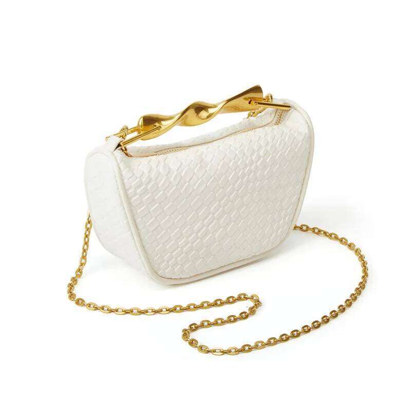 Stylish Gold Metal Handle Woven Handbag Women's 2025 New Brand Straw Pu Leather Material Chain Shoulder Crossbody Bag