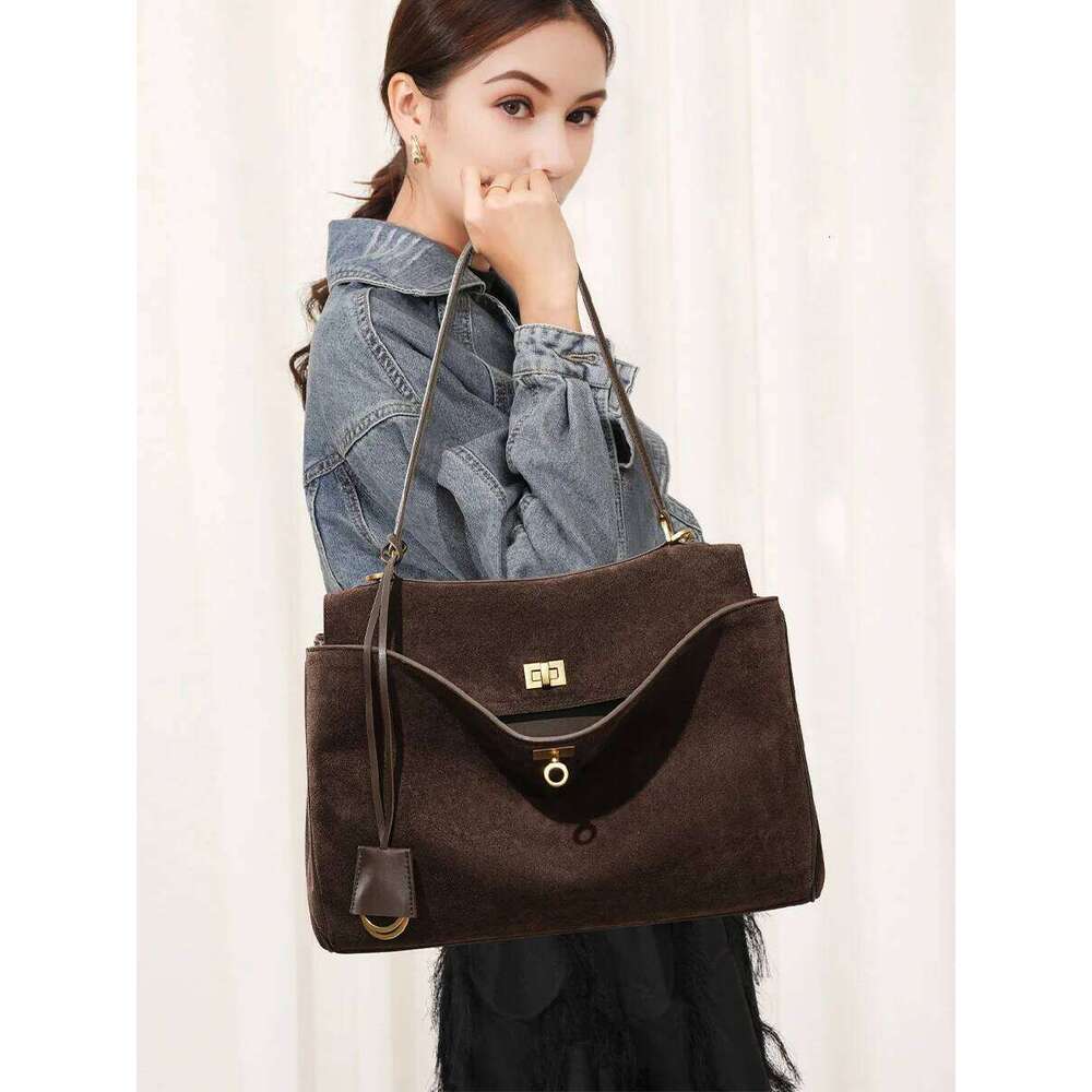 Women Leather Shoulder Capacity Single Tote Handbag Matte Suede High-End Feel Women's Large Bag