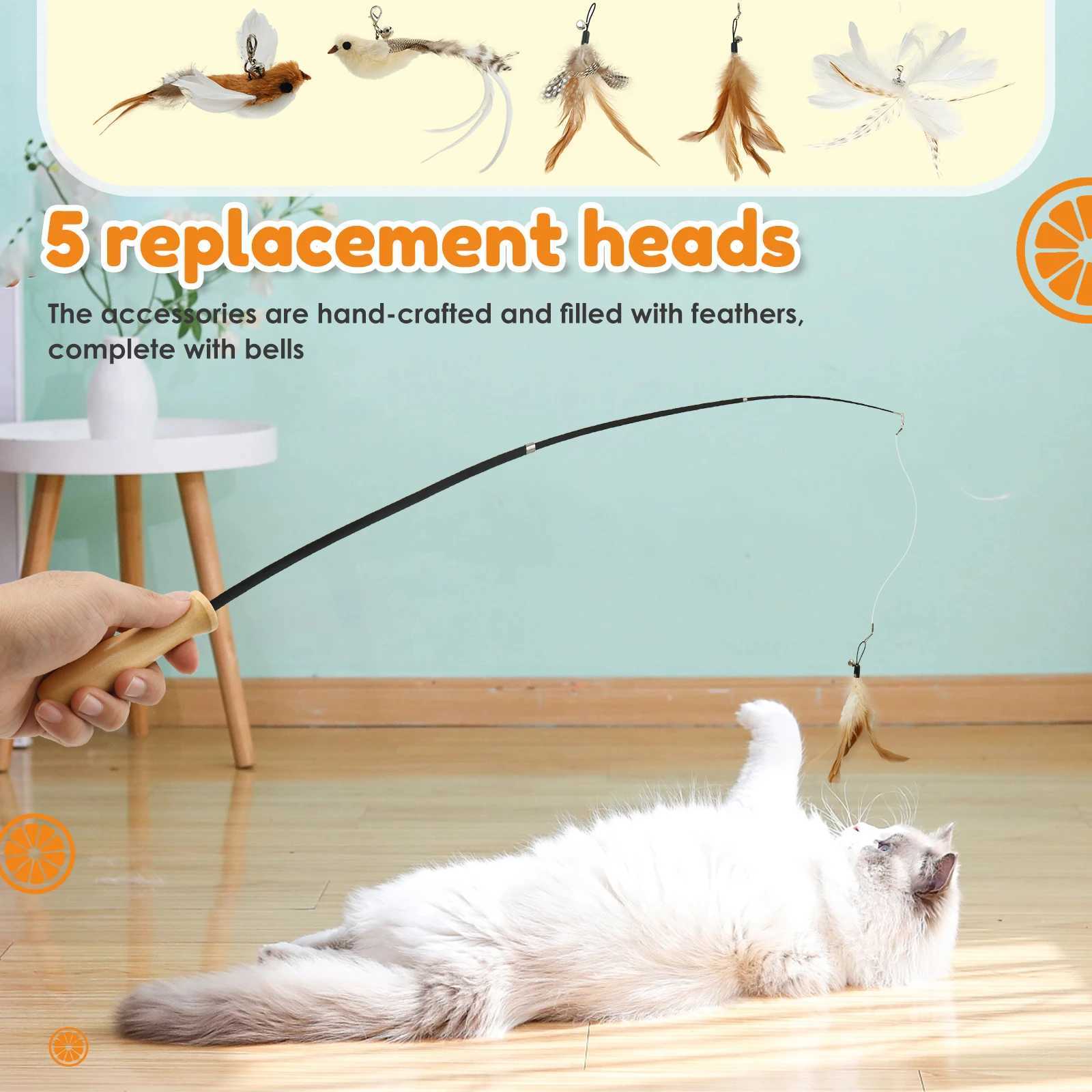 Cat Teaser Wand Toys Interactive Cat Feather Toy with 2 Birds and 3 Feather Refills Retractable Pole for Pet Lovers S251029{category}