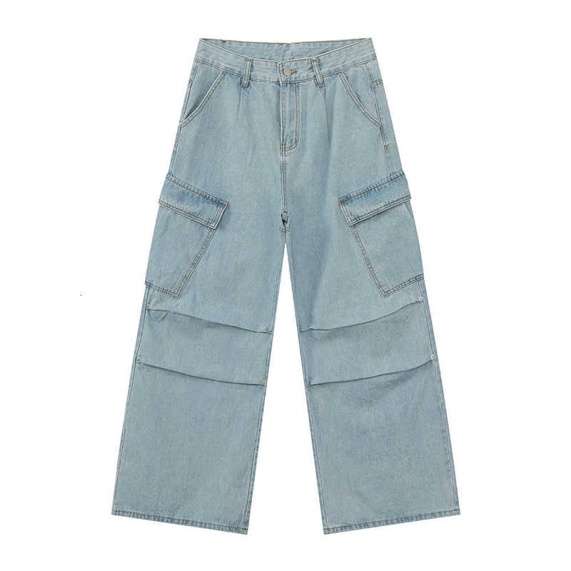 Men's Jeans Man Clothing|Korean Style High Street Heavy Craft Deconstructed Three-Dimensional Multi-Pocket Straight Wide-Leg Cargo Jeans