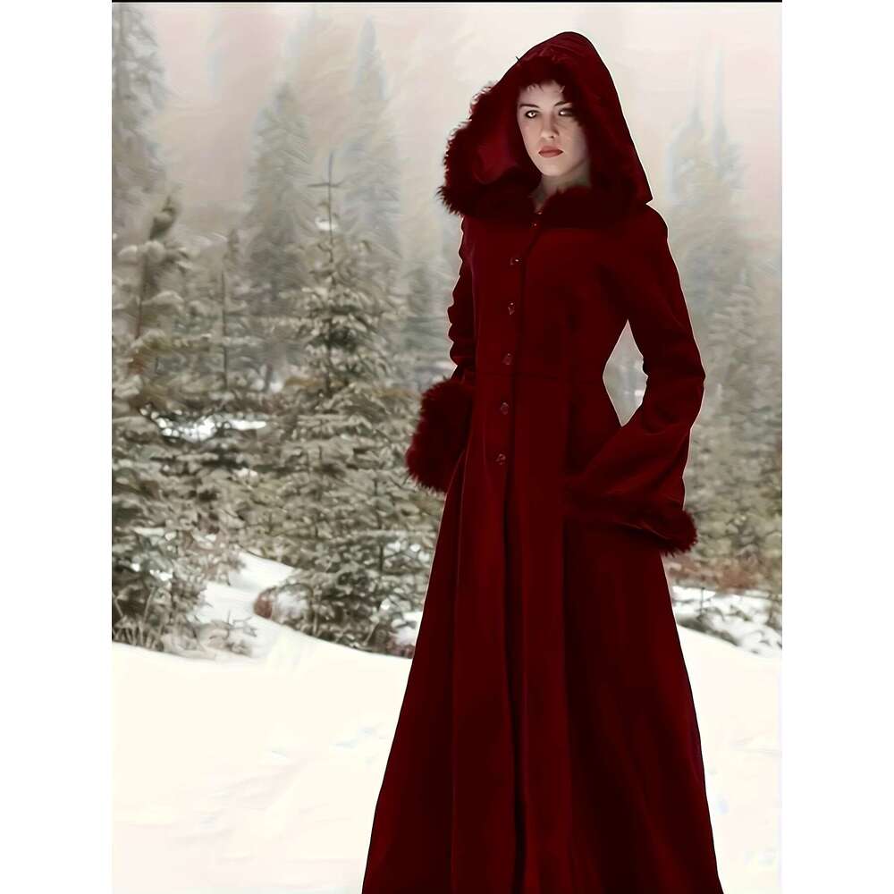 Victorian Coat Victorian With Faux Fur Trim Long Sleeve Corset Inspired Bodice Flared Hem Thick Warm Fabric Punk Style Winter Outerwear For Women Hine